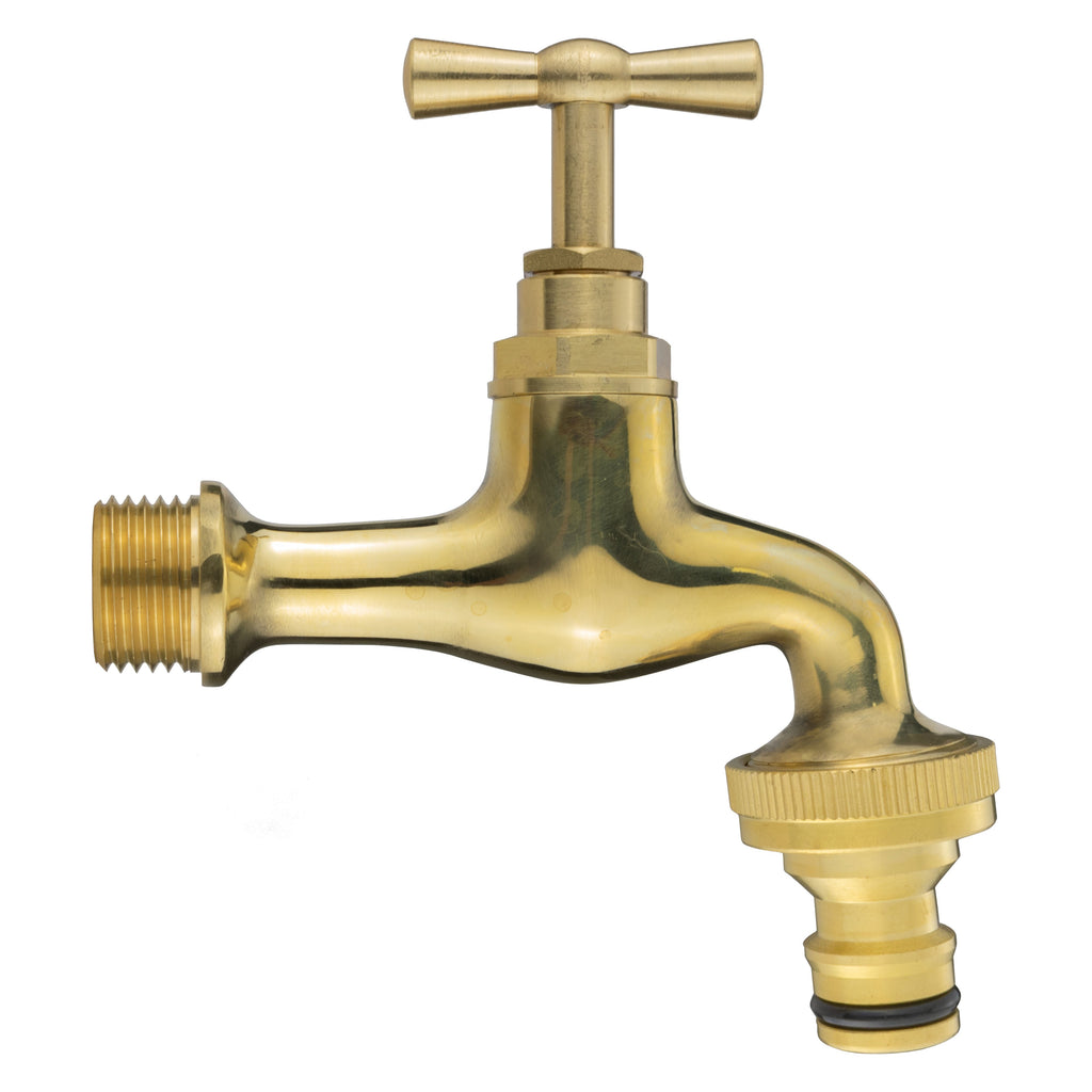 Wall Flange Kit 20mm MDPE - Polished Brass Bib Tap with Snap On Water Connector