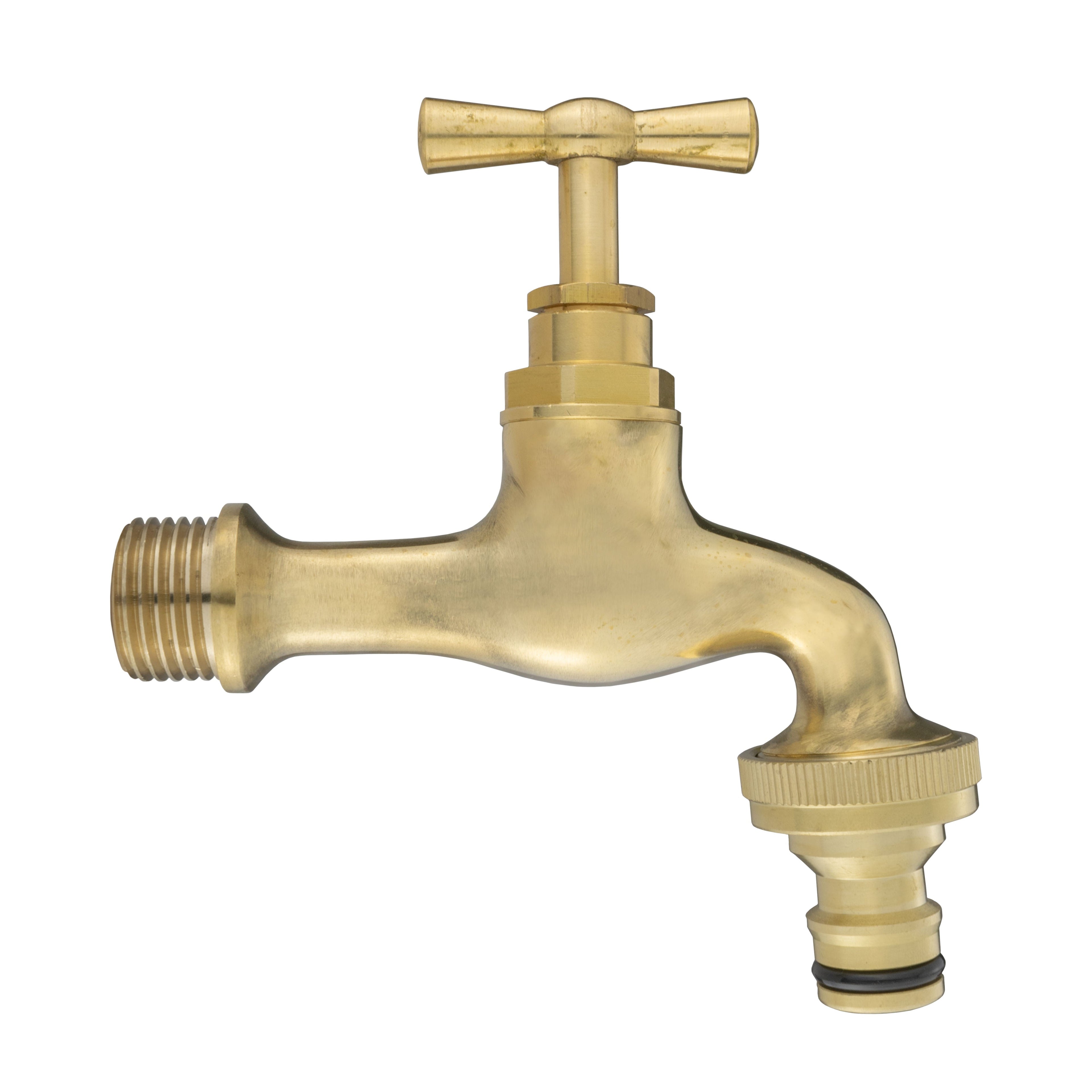 Wall Flange Kit 20mm MDPE - Polished Brass Bib Tap with Snap On Water Connector