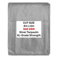 Silver XL-Grade Tarpaulin 4m x 6m Waterproof Tarpaulin Cover Reinforced Eyelets