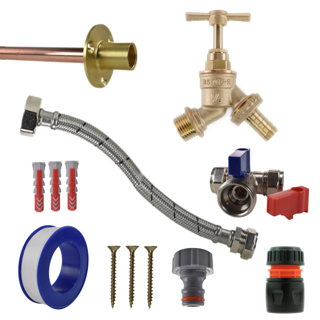 Brass Barbed Bib Tap STANDARD Connection Kit Garden Hose Pipe Hose Connector Set