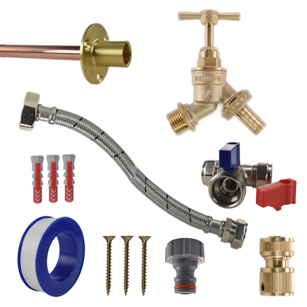 Brass Barbed Bib Tap STANDARD Connection Kit Garden Hose Pipe Hose Connector Set