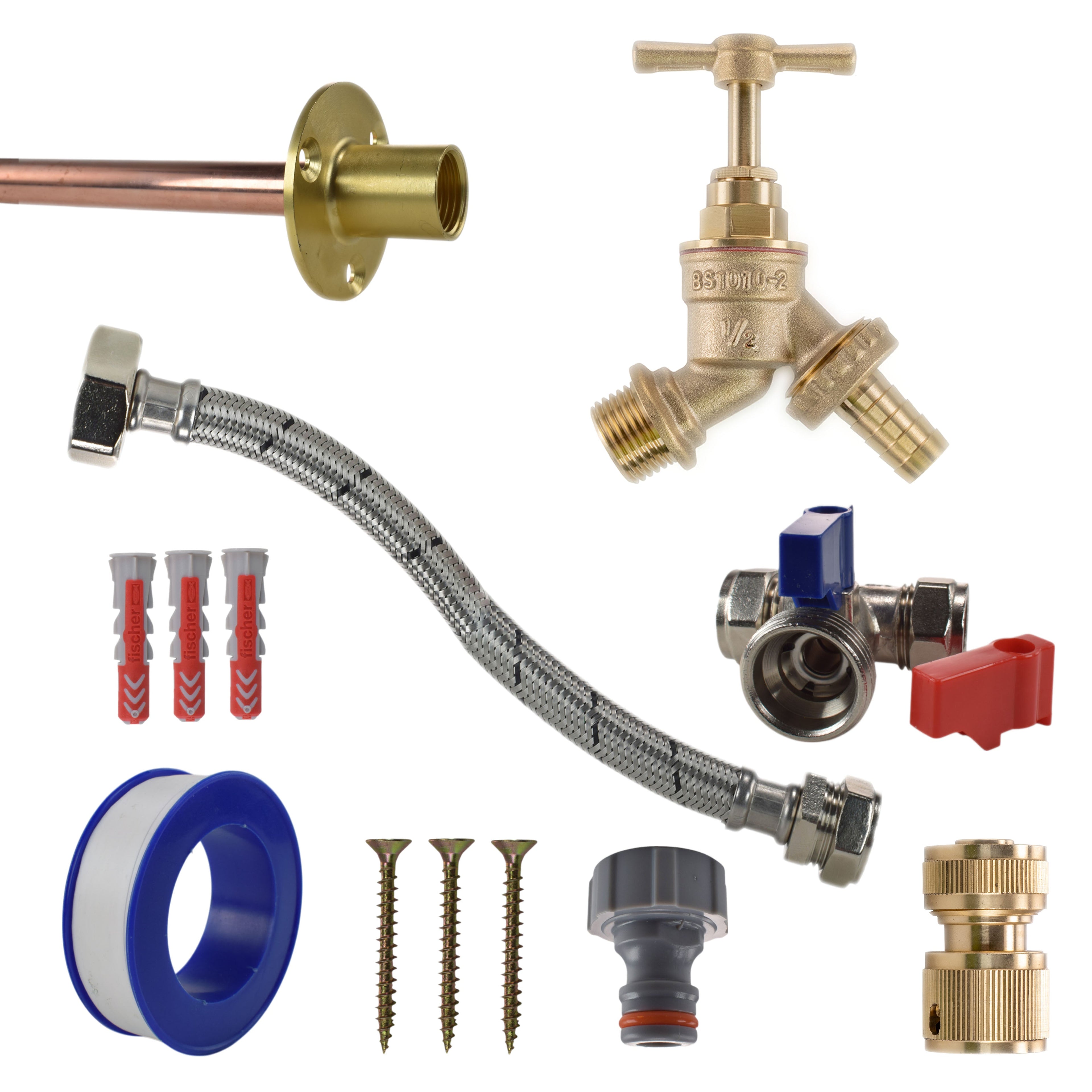 Brass Barbed Bib Tap STANDARD Connection Kit Garden Hose Pipe Hose Connector Set
