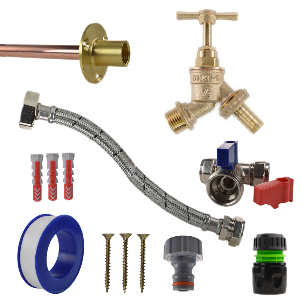 Brass Barbed Bib Tap STANDARD Connection Kit Garden Hose Pipe Hose Connector Set