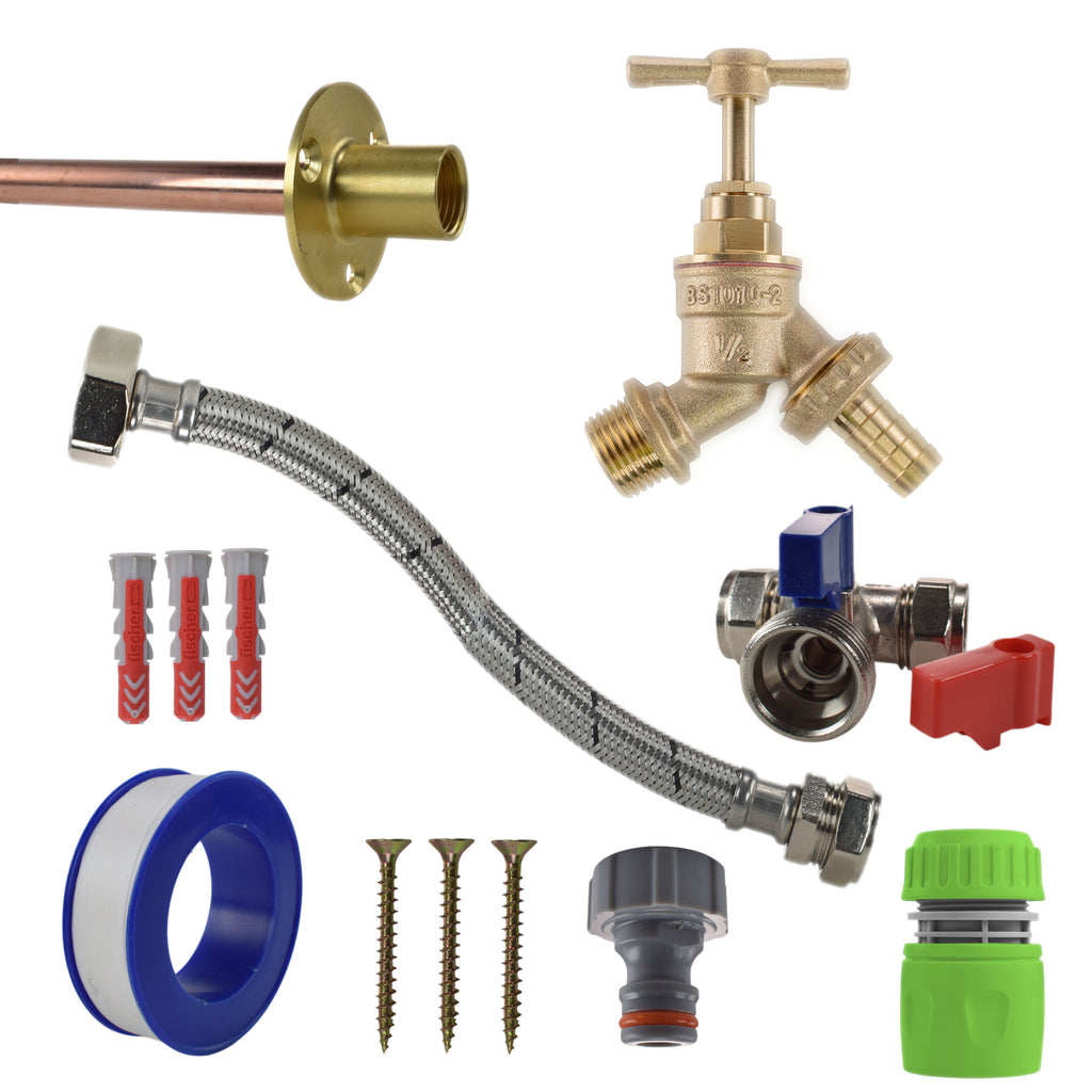 Brass Barbed Bib Tap STANDARD Connection Kit Garden Hose Pipe Hose Connector Set