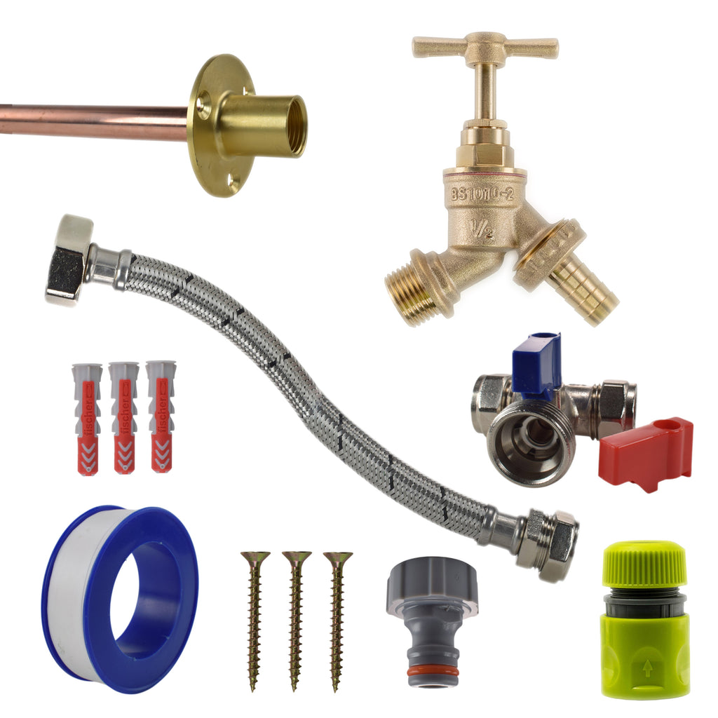 Brass Barbed Bib Tap STANDARD Connection Kit Garden Hose Pipe Hose Connector Set