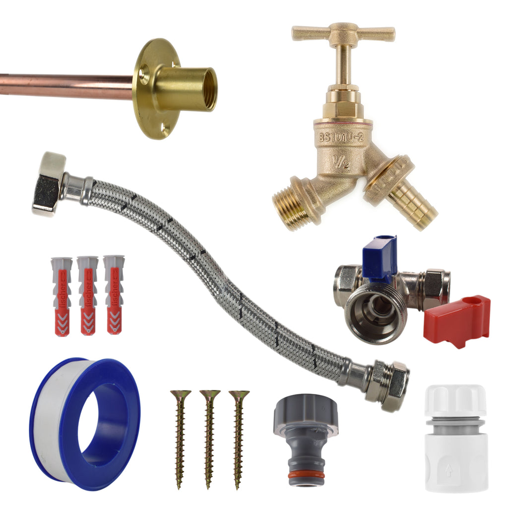 Brass Barbed Bib Tap STANDARD Connection Kit Garden Hose Pipe Hose Connector Set