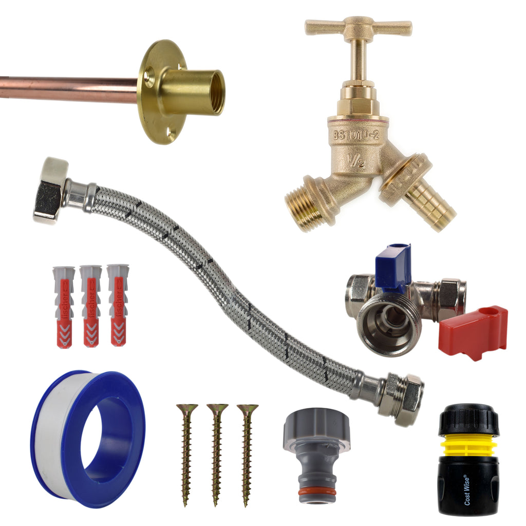 Brass Barbed Bib Tap STANDARD Connection Kit Garden Hose Pipe Hose Connector Set
