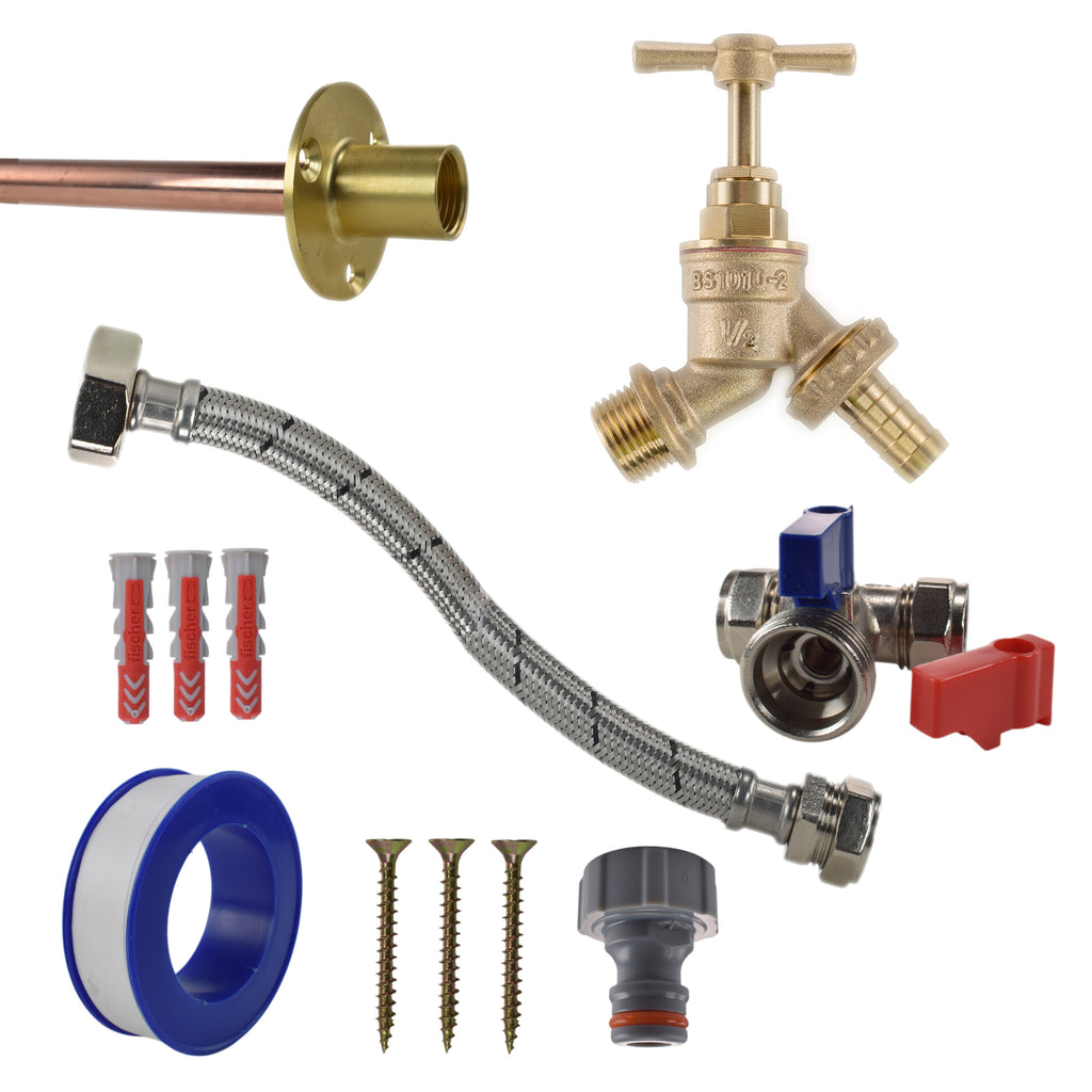 Brass Barbed Bib Tap STANDARD Connection Kit Garden Hose Pipe Hose Connector Set