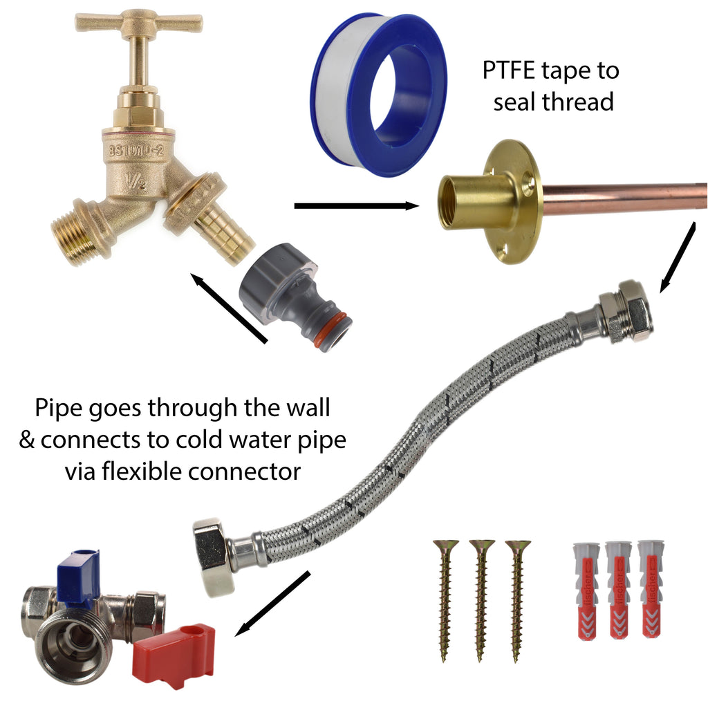 Brass Barbed Bib Tap STANDARD Connection Kit Garden Hose Pipe Hose Connector Set