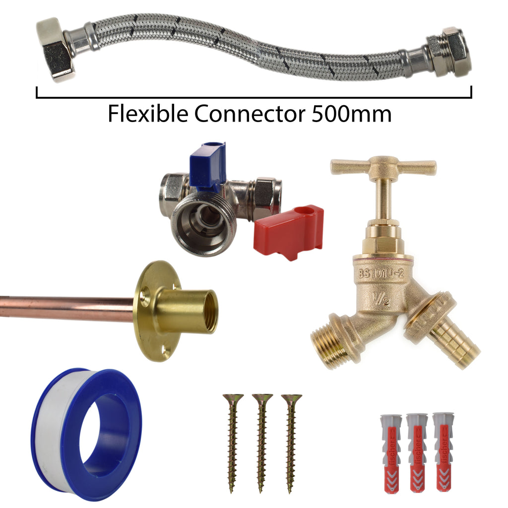 Brass Barbed Bib Tap STANDARD Connection Kit Garden Hose Pipe Hose Connector Set
