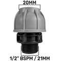 MDPE Straight Joiner 20mm - 1/2in BSPM Hose Connector Set Pipe and Water Fitting